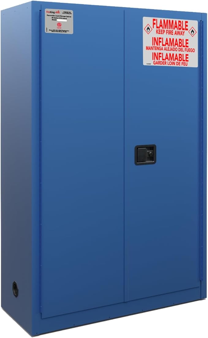 FireKing Blue Flammable Safety Cabinet, Corrosives Flammable Storage Cabinet, 45 Gallon Steel Safety Cabinets with Manual Door for Commercial, Industrial & Home Use, 43" x 18" x 65"