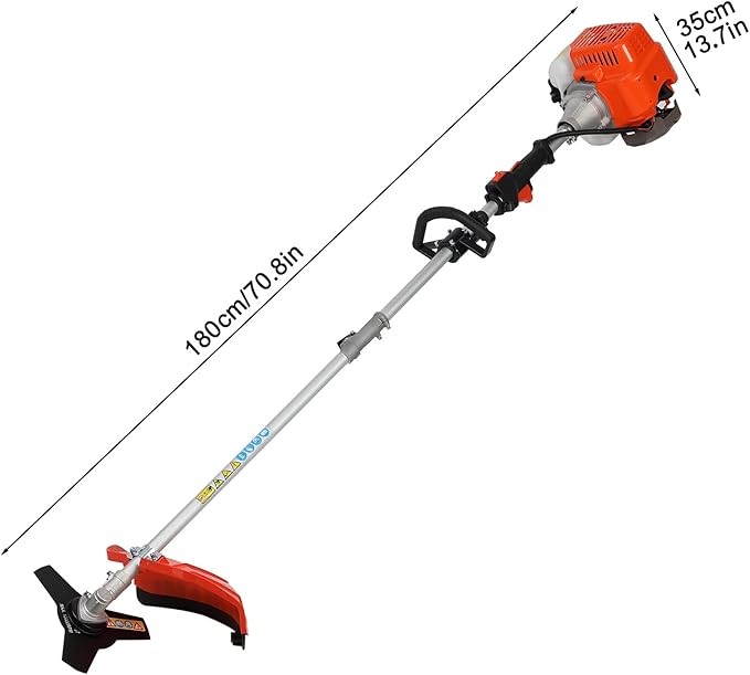 2025 New Gas Weed Wacker - 52cc 2-Stroke 5 in 1 Multi-Functional Lawn Mower Hedge Trimmer Pruners Gas Powered Brush Cutter, Handheld Weed Eater for Garden and Yard Lawn Orange