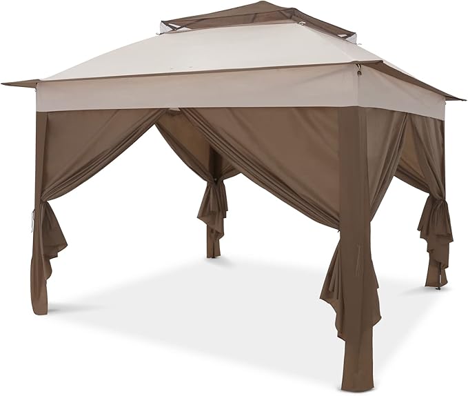 COOS BAY 11x11 Pop-up Instant Gazebo Tent with 4 Sidewalls Outdoor Canopy Shelter with Carry Bag, Stakes and Ropes, Beige