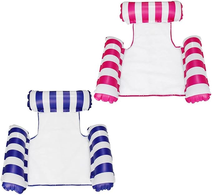 HJW 2-Pack Inflatable Pool Lounger Chair - Multi-Purpose Floating Hammock for Adults, Comfortable Pool Float Raft for Swimming Pool & Water Activities(Striped Dark Blue + Rose red)