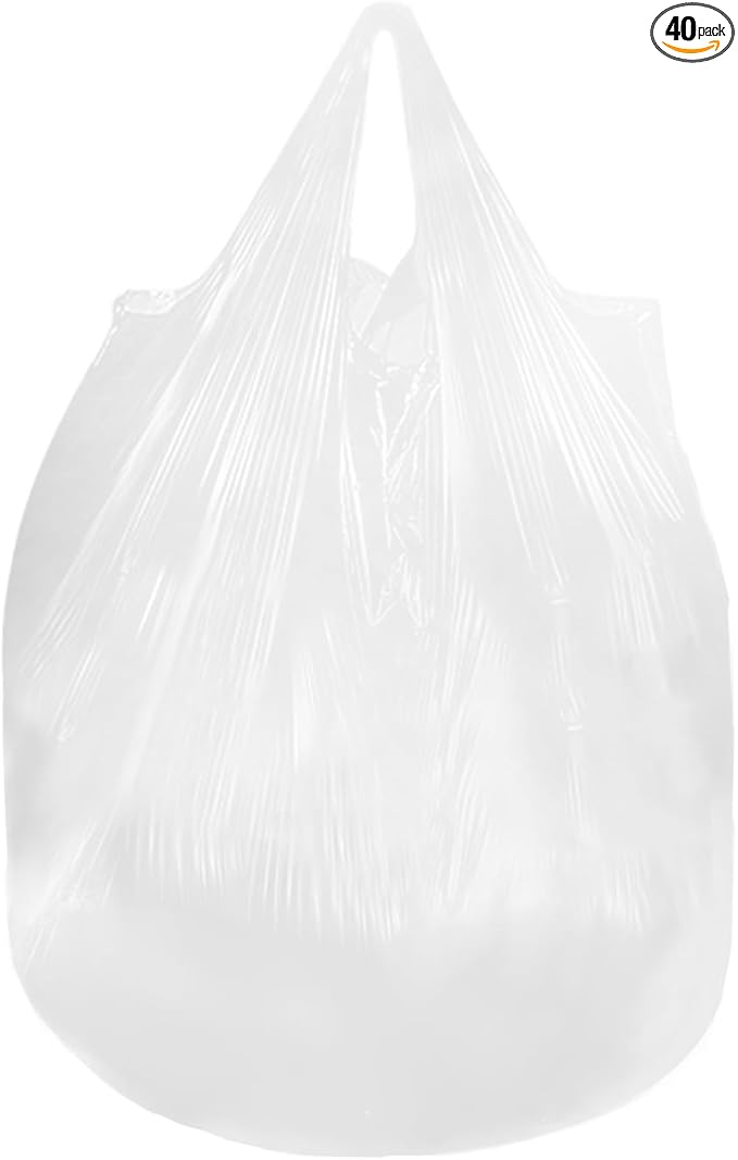 1.2 Gallon Trash Bag with Handles, Unscented Clear Garbage Bags, 0.91Mil Thickness, Size 38 * 45cm, Weight 2.6g/pcs, Pack of 40