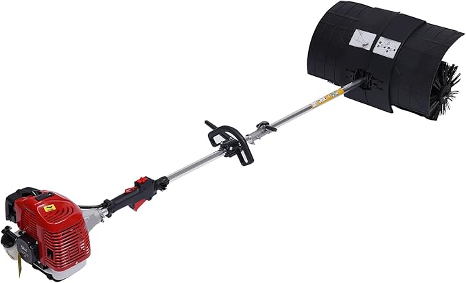 Handheld Sweeper 52CC 2 Stroke Gasoline Power Sweeper Outdoor Sweeping Broom 2.3HP Walk Behind Sweeper Cleaner 23.5'' Turf Lawns Driveway Grass Sweeping Cleaning Tool