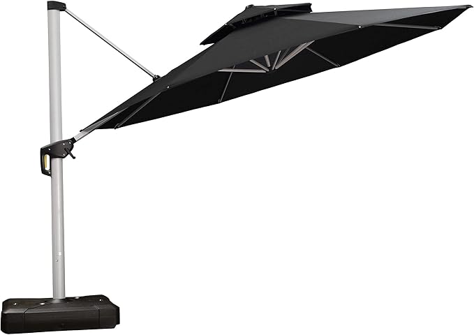 PURPLE LEAF 13 Feet Double Top Round Deluxe Patio Umbrella Offset Hanging Umbrella Outdoor Market Umbrella Garden Umbrella, Black