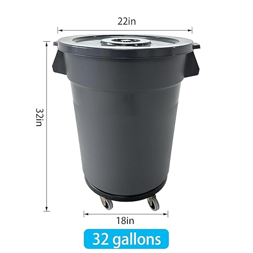 32 Gallon Outdoor Trash Can, Outdoor Trash Can with Lid and Wheels, Commercial Trash Cans Suitable for Restaurants, Kitchens and Courtyards