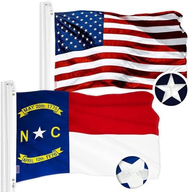 G128 Combo Pack: USA American Flag 3x5 Ft Embroidered Stars & North Carolina State Flag 3x5 Ft Embroidered