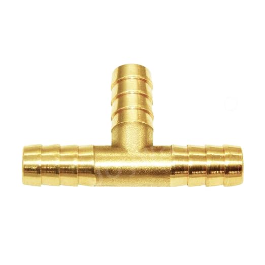 Joywayus 5/16" Brass Barb Tee Fittings T-Shaped 3 Ways Union 5/16" ID Hose Pipe Fitting with 6pcs Stainless Steel Pipe Clamp for Water/Fuel/Air (Pack of 2)