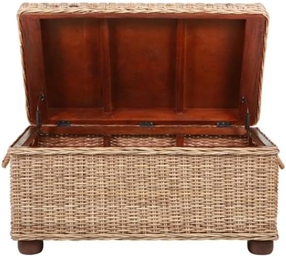 Pemberly Row Modern 42" Kubu Wicker/Rattan Storage Trunk in Tan