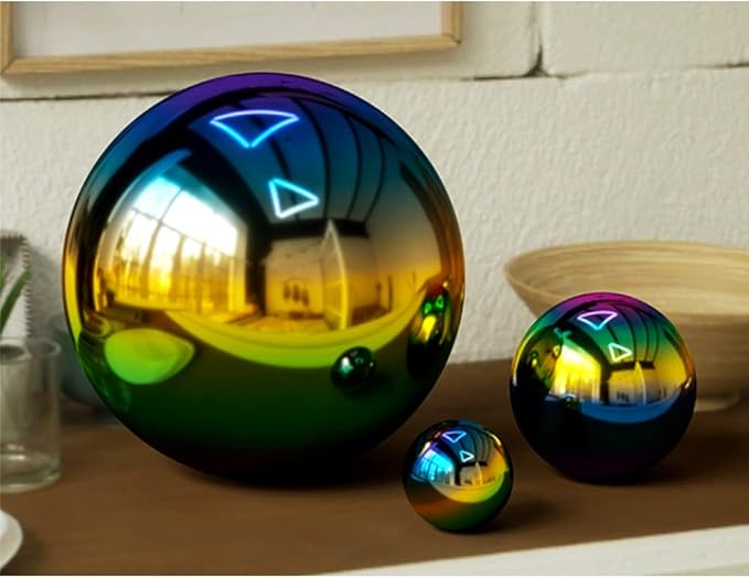 8 inch Diameter Gazing Ball,Rainbow Stainless Steel Polished Reflective Smooth Garden Sphere Globe Mirror,Colorful and Shiny Addition to Any Garden or Home