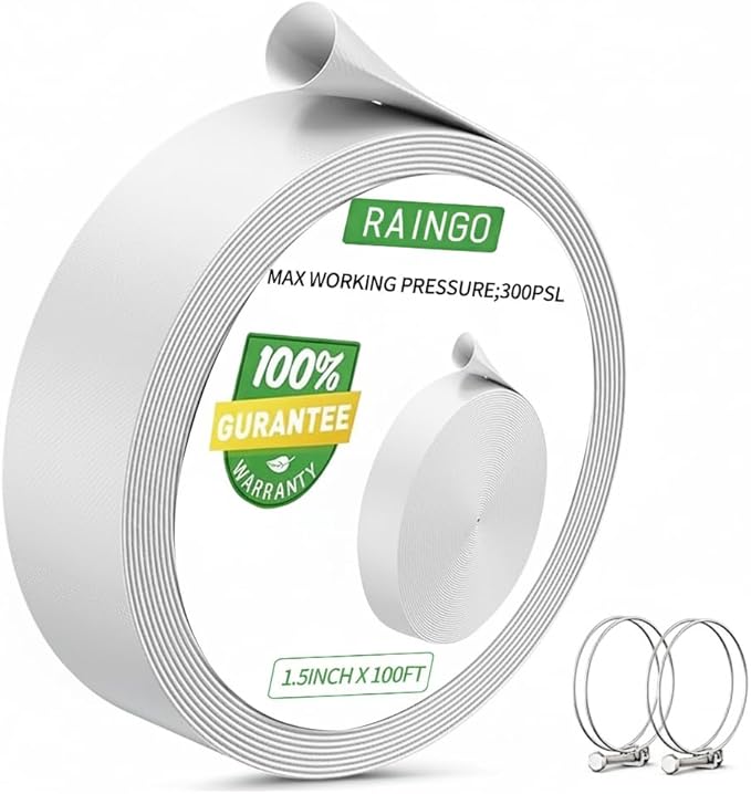 1.5" x 100' Pool Backwash Hose: Pool Drain Hose, Sump Pump Hose with Heavy-Duty 3-Layer, Lightweight, Kink-Resistant for Pool Drain, Irrigation, White