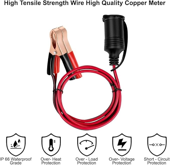 LVYUAN Cigarette Lighter Socket with Battery Alligator Clip, Female Cigarette Lighter Socket to 12V Battery Alligator Clips Charger Extension Cord Automotive Battery Clip-On Extension Cable (12FT)