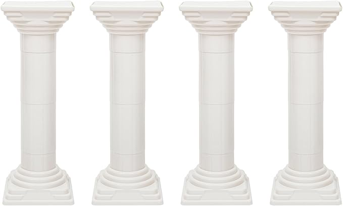 Roman Columns Wedding Column Stand Roman Pillar Plant Stand Plastic Greek Column Statue Pedestal Flower Pot Holder Decor, Wedding Event Party Elegant Decorative Column (White, 4Pcs, 11.4x31.5 Inch)