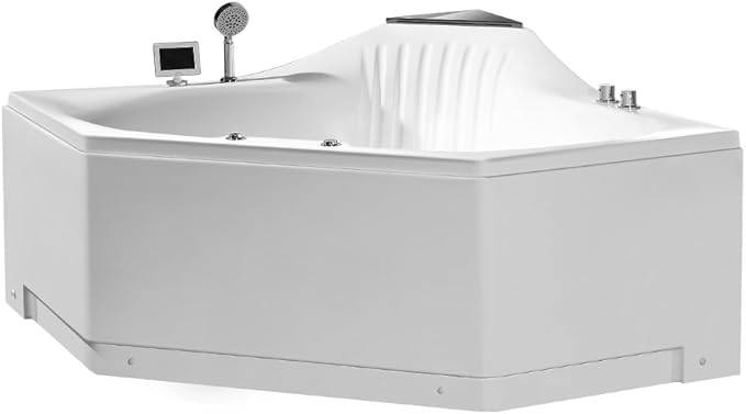 ARIEL 59" Triangular Platinum Whirlpool Bathtub with 22 Hydro Jets, Two-Person Jetted Hot Tub with Customizable Massage, Waterfall, Hot/Cold Inlets & Smart Features