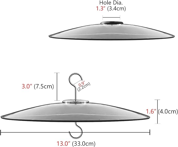 13" Glass Rain Guard for Bird Feeder Outdoors - Baffle on Shepherd Pole or S Hook Hanging - Large Weather Guard Protective Dome - Red (Dia. 33CM)