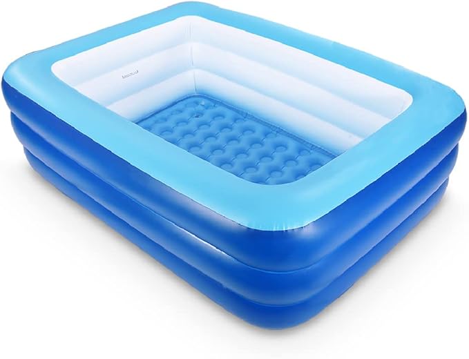 Inflatable Pools for Kids and Adults, 82" X 57" X 25" Kiddie Pools with Inflatable Soft Floor, Durable Family Swimming Pool for Backyard, Garden or Indoor (Blue)