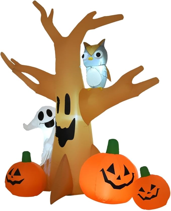 AW 7.5 FT Halloween Inflatables Outdoor Decoration,Blowup Yard Decorations,Scary Tree with Ghost,Owl,Pumpkin with Build-in LEDs for Party Indoor Yard, Garden, Lawn 2025