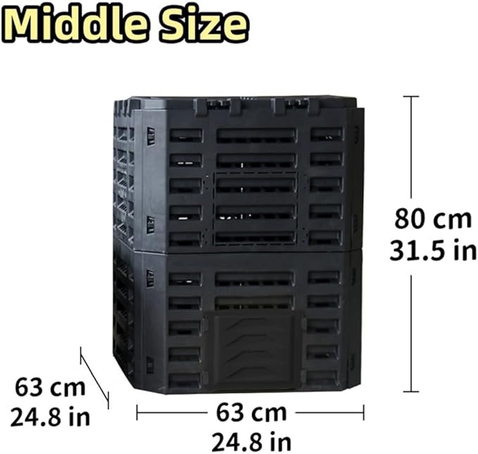 Large Fertilizer Fermentation Box, Plastic Compost Bin, Lightweight Outdoor Composting Box Suitable for Garden, Courtyard and Kitchen(Black,Medium)