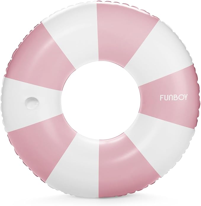 FUNBOY Giant Vintage Stripe Inflatable Tube Pool Float with Cup Holder 48" Large Pool Float for Adults Inner Tube Swimming Pool Toys Swim Rings Pool Lounger Float for Pool Party & Summer