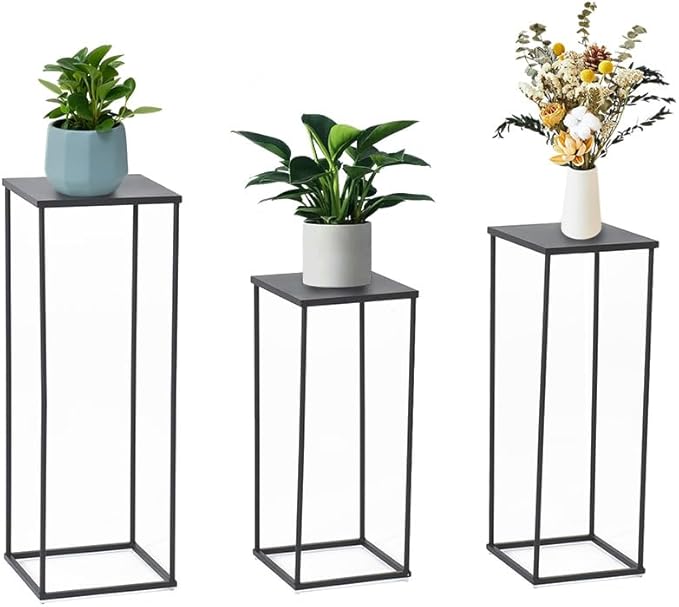 VINCIGANT 3PCS Metal Plant Stand Sets Metal Flower Stands,Black Pedestal Stands for Party Living Room Patio Decoration Tall Centerpiece Stands Planter Supporting Garden Home Decor