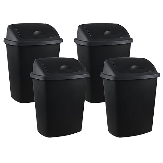 4 Pack 70 liters Large Outdoor Trash Can, Black Recycling Bin with Swing Lid