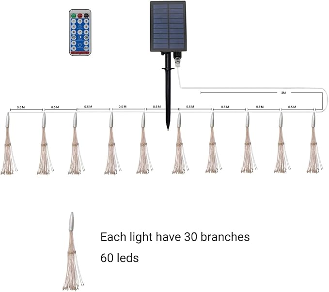 10 Pcs Total 600 LED Firework Copper Wire Lights, Fairy Twinkle Lights Solar String Lights 8 Modes Waterproof Starburst Lights for Christmas, Birthday, Bedroom, Corridor Patio, Wedding