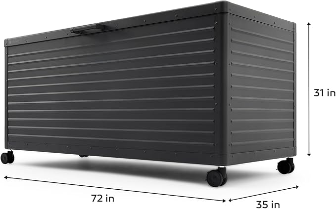 MIRADOR 281 Gallon Outdoor Storage Box Waterproof with Wheels, Metal Deck Boxfor Patio Furniture, Garden Tools, Outdoor Cushion, Charcoal
