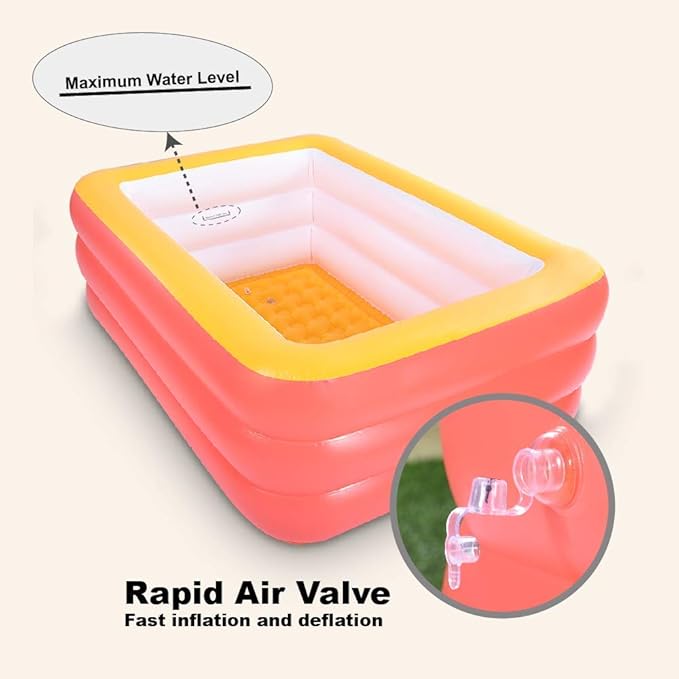 Inflatable Swimming Pool, 59" X 45" X 20" Kiddie Pools with Inflatable Soft Floor, Durable Blow Up Pools for Backyard, Garden or Indoor (Orange)