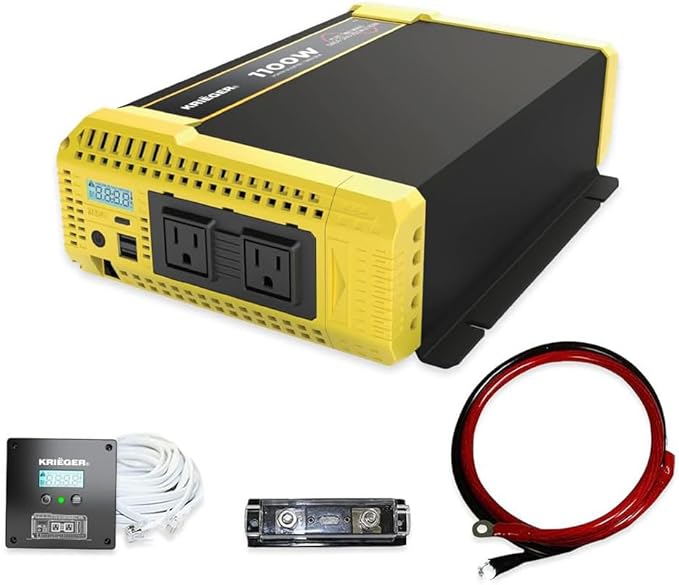 K KRIËGER 1100W Pure Sine Wave Inverter 12V DC to 120V AC Converter for Home, RV, Truck, Off-Grid Solar Power 12V to 110V with Built-in 5V/2.1A USB Port, AC Hardwire Port, Remote Controller