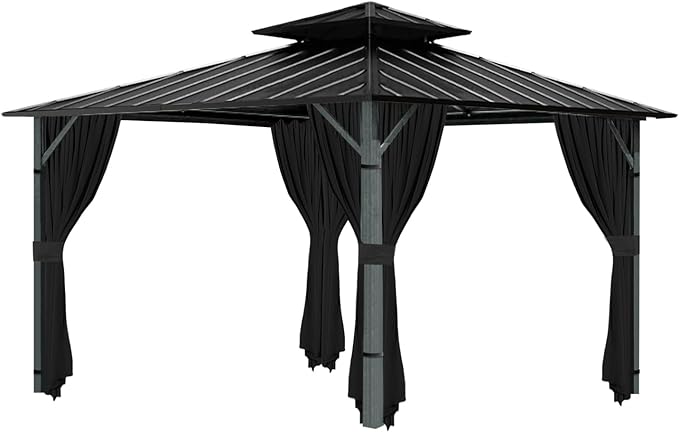 Gazebo Universal Replacement Privacy Curtain, 12'X12' Gazebo Curtains Outdoor Waterproof, 4-Panels Sidewall with Zipper for Patio, Garden and Backyard (Only Curtains, 12'X12', Black)