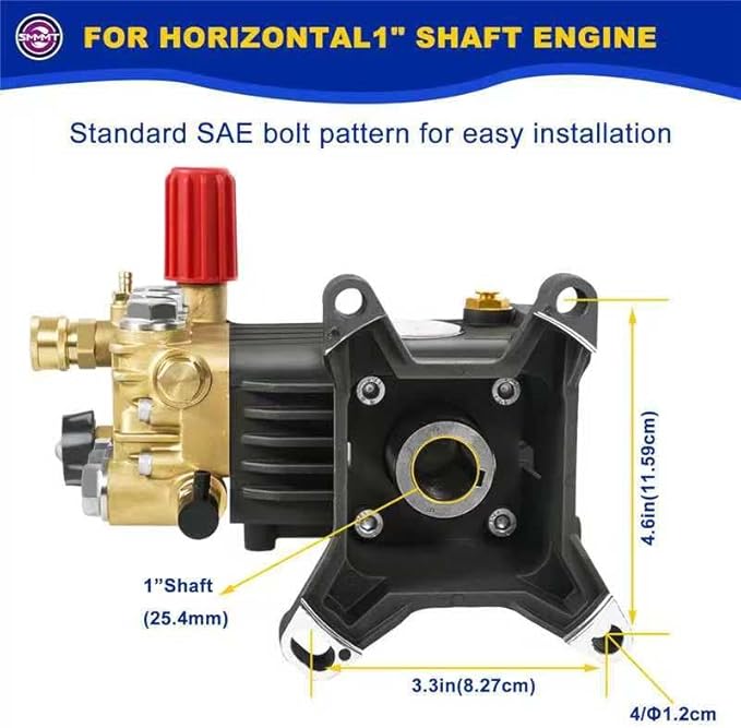 Pressure Washer Pump Max 4400 PSI 4 GPM, 1" Shaft Horizontal Gas Power Washer Pump Replacement, Direct Drive Triplex Plunger Replacement Pump with Pressure Adjustment Unloader