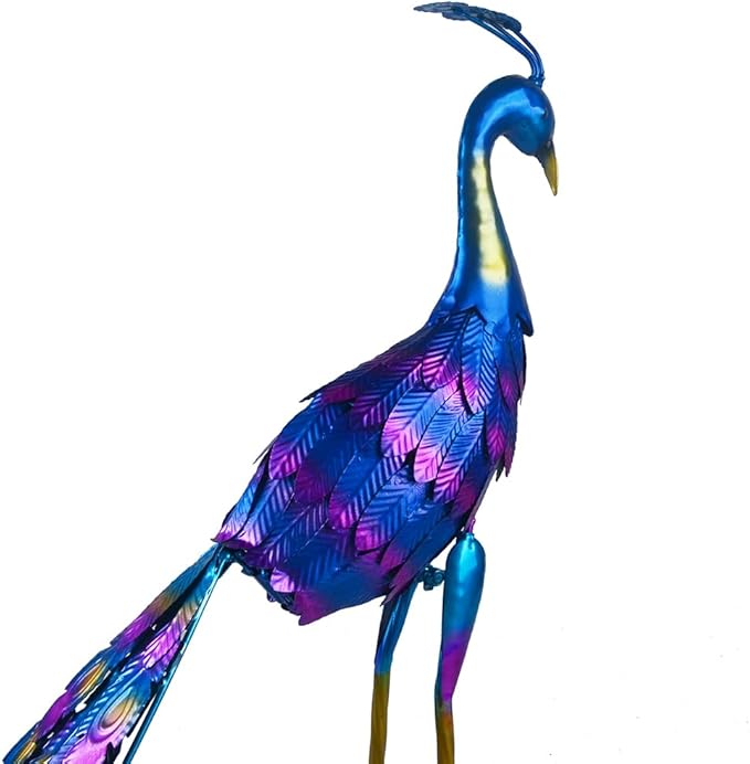 Small Peacock Statue Animal Sculpture Garden Decoration Metal Yard Art for Yard Outdoor Decoration (Long Tail)