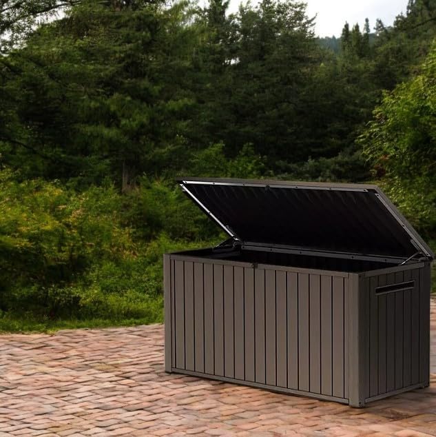 Outdoor/Indoor Storage Deck Box, 170 Gallon Capacity, Weather-Resistant Resin, Brown