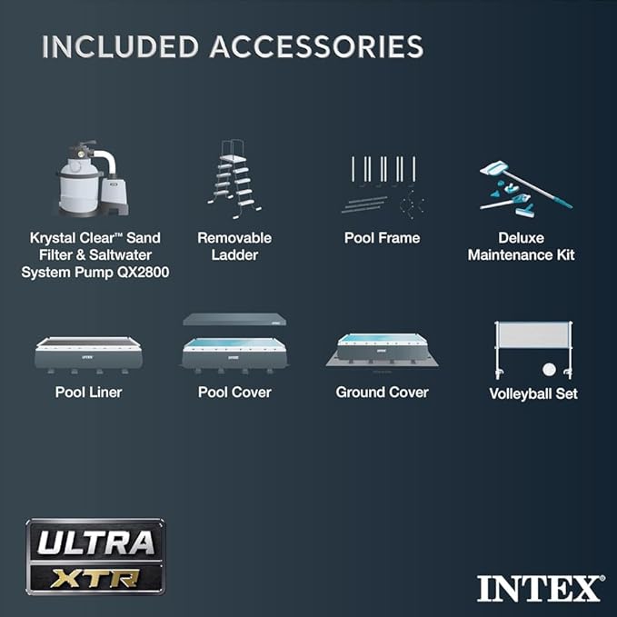 Intex 32' x 16' x 52" Ultra XTR Rectangular Outdoor Swimming Pool Set with Pump - Large Above Ground Backyard Pool with Deluxe Maintenance Kit