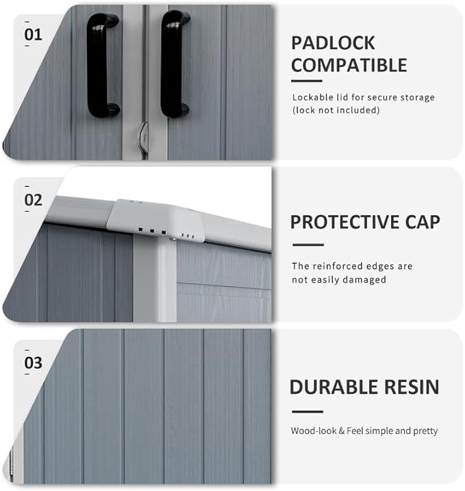 5x3 FT Resin Outdoor Storage Shed with Floor, Waterproof Resin Cabinet with Lockable Door, Outside Plastic Tool Garden Sheds for Backyard Lawn Patio Furniture, Bikes, Accessories, Gray