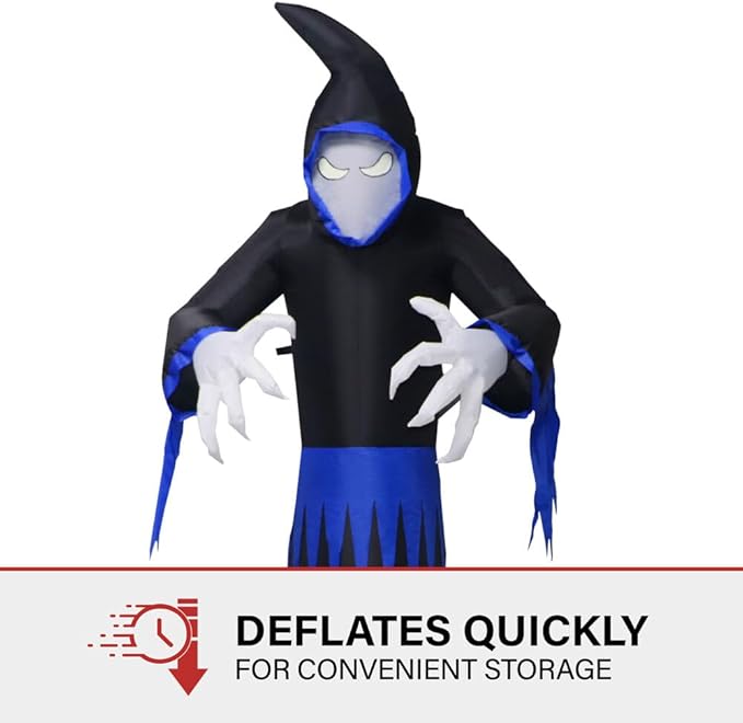 Haunted Hill Farm 8-Ft Tall Grim Reaper Blow Up Inflatable with Lights and Music, Outdoor Halloween Inflatable Decoration for Lawn and Yard, Giant Spooky Holiday Decor