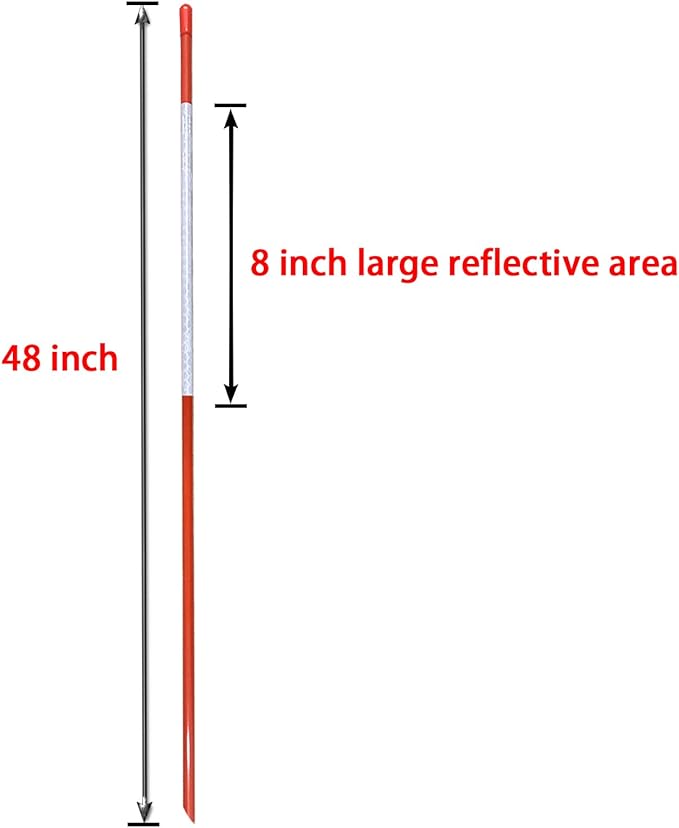 Driveway Marker(High Brightness “Micro Prism ”Reflective Materials) 48 Inch 5/16" Dia,32PCS，Fiberglass Reflective Snow Stakes, for Snow Plow Parking Lots,Snow Stakes.