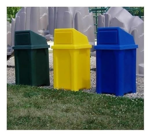 32 Gallon Square Slatted 100% Recycled Plastic Heavy Duty Outdoor Commercial Trash Can with Swing Top Lid | Great for Schools and Businesses - Dark Granite