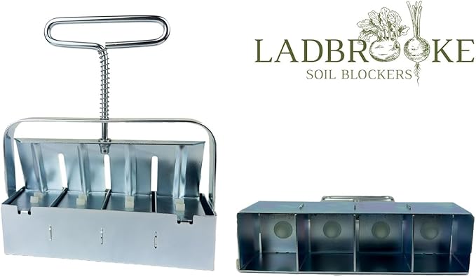 Authentic Ladbrooke Soil Block Maker 5-Pc. Essentials Nesting System Includes Mini 4, Micro 20, Cubic Inserts, 1" Seed Dibbles, and Grow Tweezers, Made in England