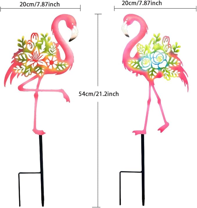 Pink Metal Flamingo Garden Statue - 20.5 inch Hand Flamingo Painted Metal Patio Art, Outdoor Decorative Stake Flamingo Statue for Lawn, Patio, Porch and Backyard, Gifts for Ladies (B Style 2 Pack)