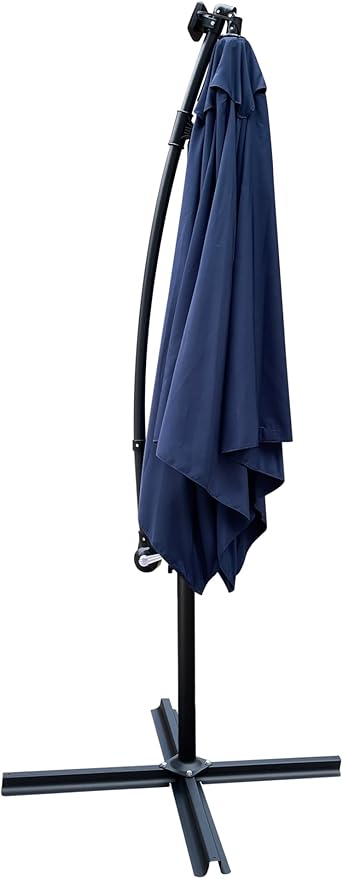 8x8FT Patio Umbrella, Outdoor Offset Umbrella with Cross Base and Crank, Square Cantilever Umbrella with Solar Lights, Hanging Market Umbrella with 8 Rids for Pool, Deck, Backyard (Navy Blue)