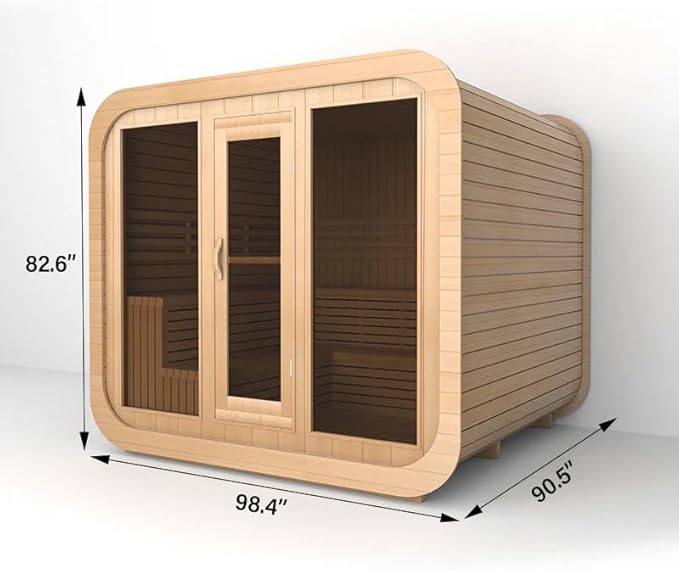 Customize Outdoor Steam Sauna 4-10 Person, Canadian Hemlock, Red Cedar Sauna, Porch Option, Glass Window Option, Wood Burning Stove or Harvia Heater, ETL Certificate(0-195 °F)