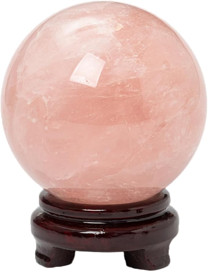 Large Rose Quartz Crystal Sphere Natural Pink Healing Crystal Ball with Stand Meditation Decorative Balls Home Decor 100-110mm/3.9-4.3"