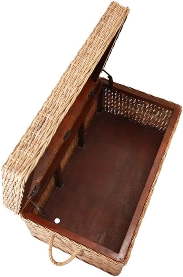 Pemberly Row Modern 42" Kubu Wicker/Rattan Storage Trunk in Tan