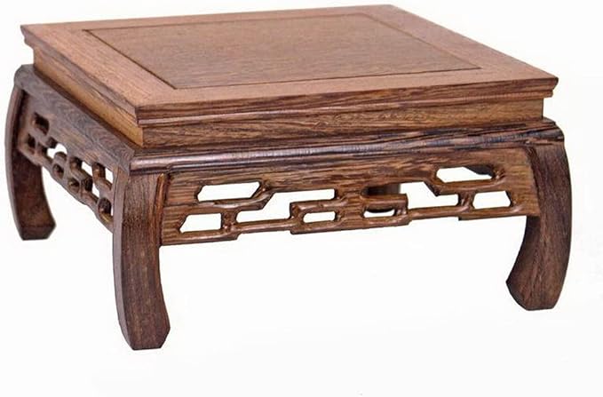 GOLDY&WENDY Oriental Furniture Rosewood Solid Wood Pedestal Square Carved Wooden Display Stand Flower Bonsai Wooden Base