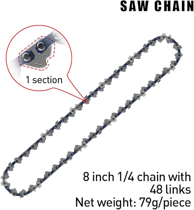 8-Inch Chainsaw Chain 4-Pack – 1/4" Pitch, .043" Gauge, 48 Drive Links, Semi-Chisel Replacement Chain for 8" Mini Chainsaw and Electric Pruning Saw