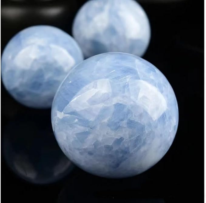 Blue Celestite Crystal Sphere Ball with Wood Stand Large Healing Crystals Sphere Sculpture Home Office Decoration Fengshui Meditation Healing 100mm 3.93'' (Blue Celestite, 3.93")