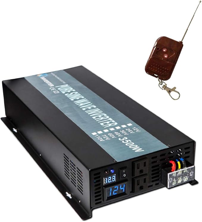 WZRELB 3500W Remote 12V 120V Pure Sine Wave Solar Power Inverter With Remote Control Switch, RBP350012VCRT