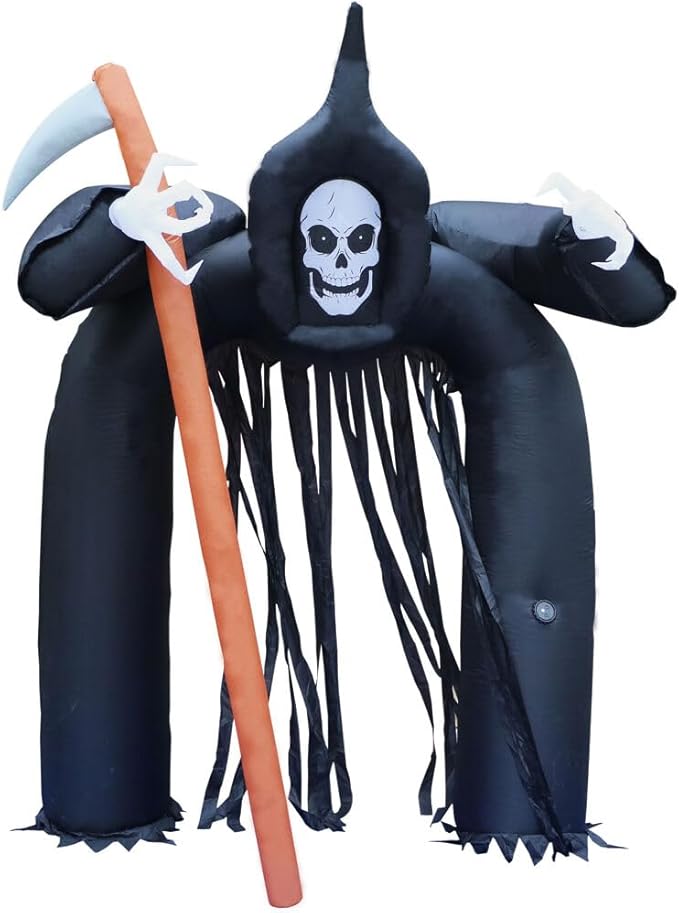 Haunted Hill Farm 10-Ft Tall Grim Reaper Arch Blow Up Inflatable Yard Decor with Lights and Music, Outdoor Halloween Inflatable Decorations for Lawn and Yard, Giant Spooky Outdoor Inflatables