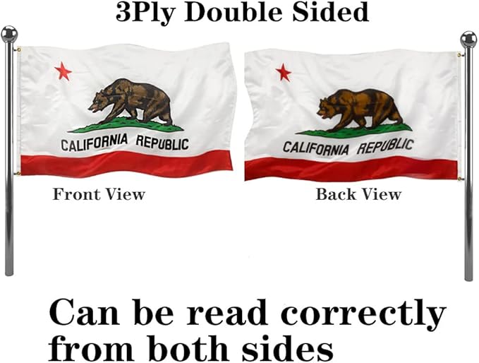 Jayus Double Sided Embroidered California Republic Sates Flags 2x3 FT Outdoor - 340D Heavy Duty Nylon Californian Cali CA Bear Flag Banner with 2 Grommets