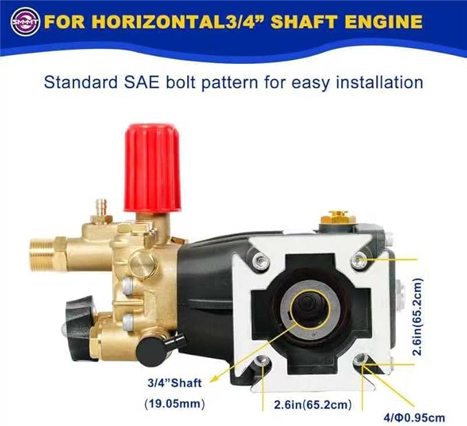 3/4" Shaft Horizontal Triplex Pressure Washer Pump, Replacement Power Washer Pump 2600-3300 PSI,3GPM,Two Kinds of Water Outlet Interfaces,Compatible with Simpson, Honda, Homelite, Troybilt etc.