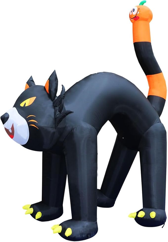 Haunted Hill Farm 10-Ft Tall Black Cat Blow Up Inflatable with Lights, Outdoor Halloween Inflatable Decoration for Lawn and Yard, Giant Spooky Holiday Decor